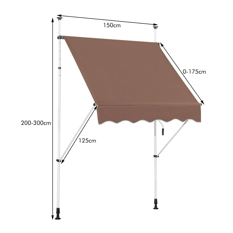 Bred – klämmarkis utan borrning UV beständig balkongmarkis höjdjusterbar – 150 cm – Brun