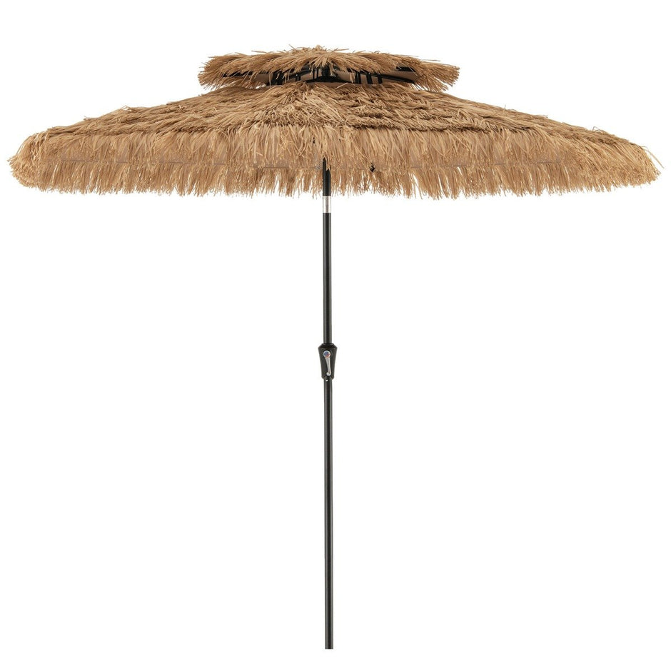 Hög – solskärm i hawaiiansk stil, halmtäckt Tiki terassparasol med ribbor – 8 247 cm – Natur