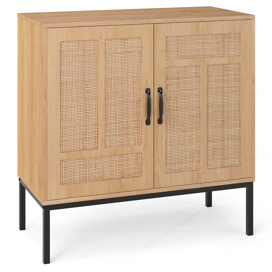 Rattan – Skåp med faldigt justerbart hyllsystem och dörrar Boho Buffé Accent – 3 2 – Natur