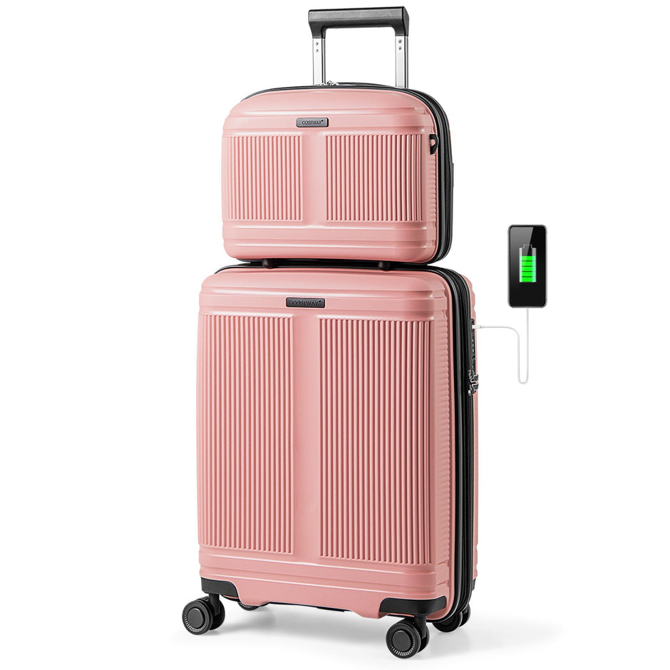 delat – bagageset inklusive 20" handbagageväska och 14" kosmetikväska PP hårdskal i – 2 – Rosa