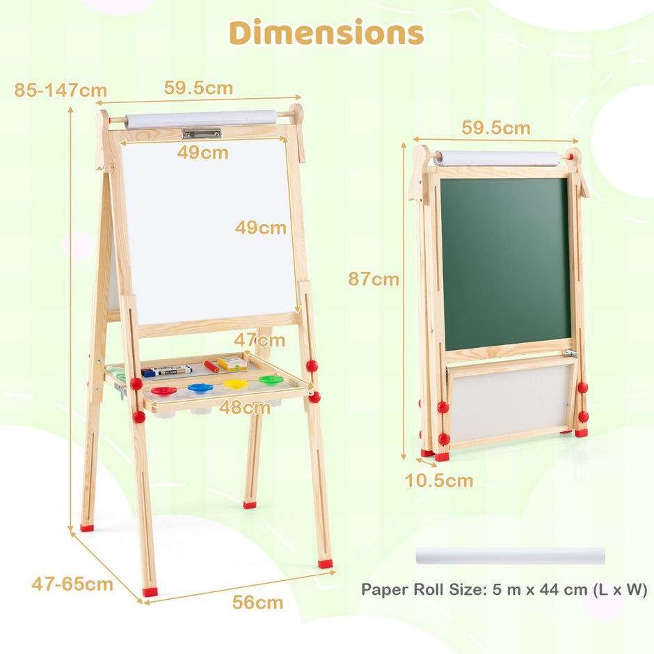 Trä – Konststaffli för Barn i ihopfällbar dubbelsidig magnetisk med Whiteboard Tavel – 3 1 – Natur