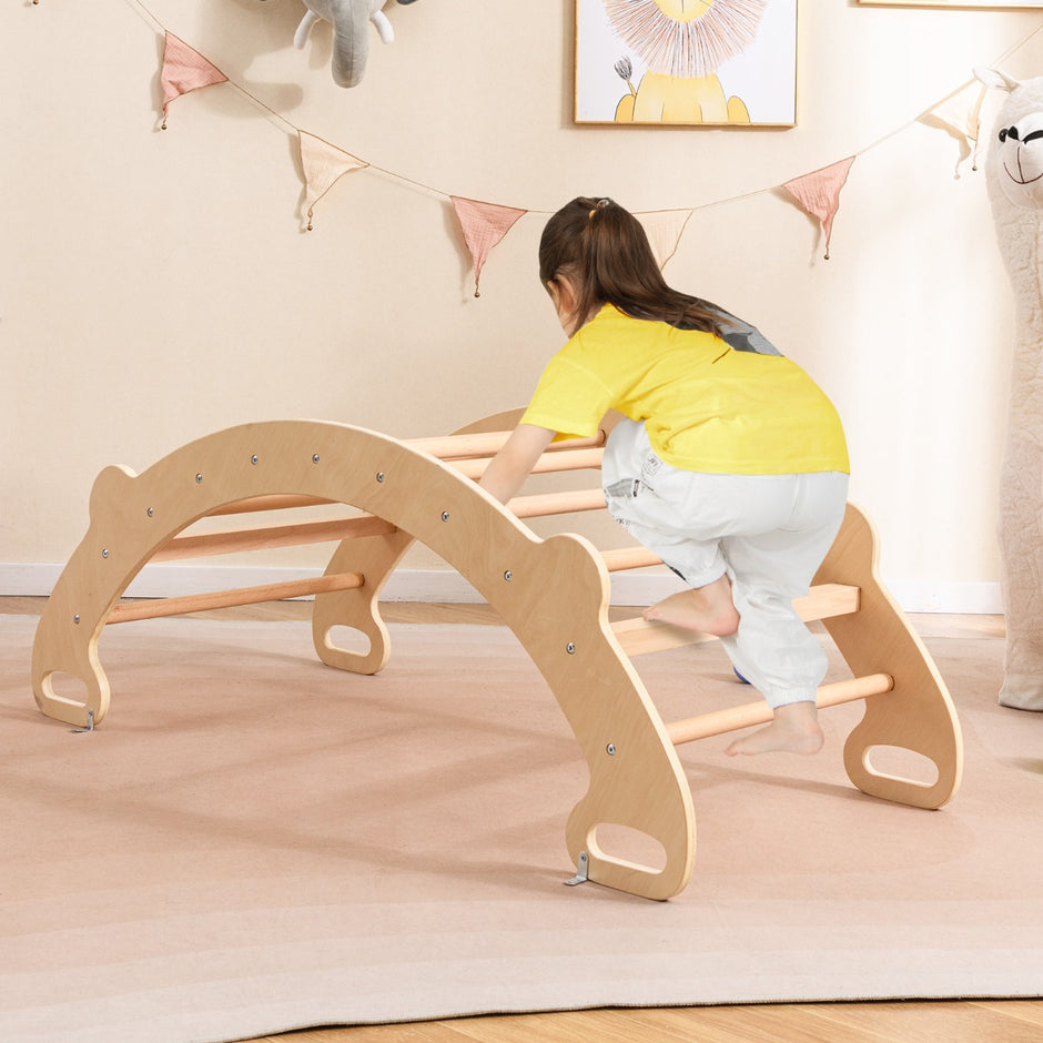 Multifunktionell – gungbåge i klätterleksak i trä Montessori leksaksset med klätterbåge – 4 1 – Natur
