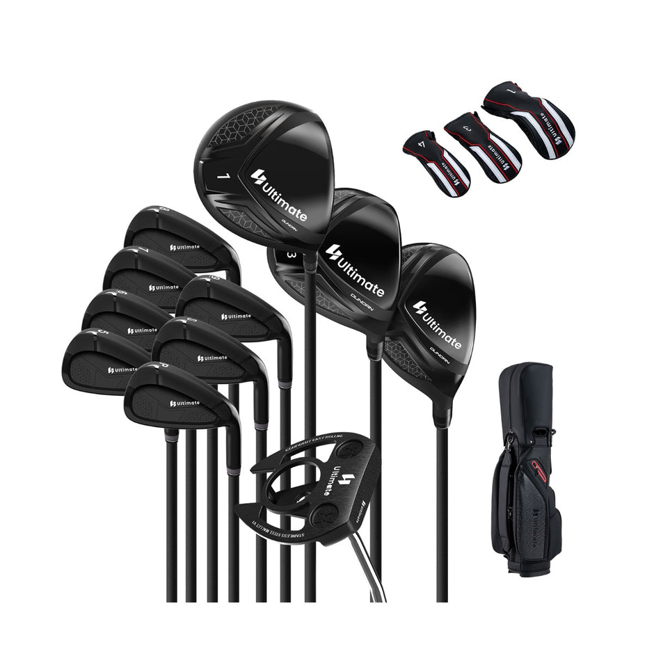 Del – Golfklubba Set för Högerhänt med Golfväska Caddy Bag – 11 – Svart