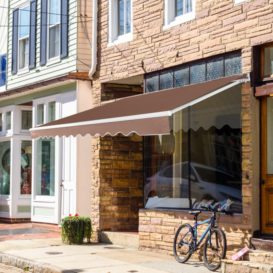 Utdragbar – markis i aluminium för terrasssolskydd med vevhandtag – 3,6 m × 3 m – Brun