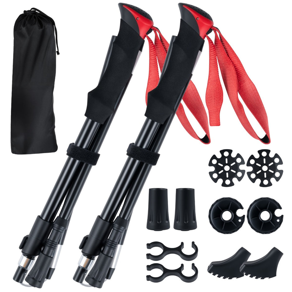 Ihopfällbar – Vandringsstav med Snabblås för upp till Kroppslängd – 166 195 cm – Röd