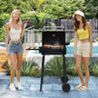 Träkolgrill – med Klappbar Sidobord och Termostat Grillvagn Utomhus BBQ – Svart