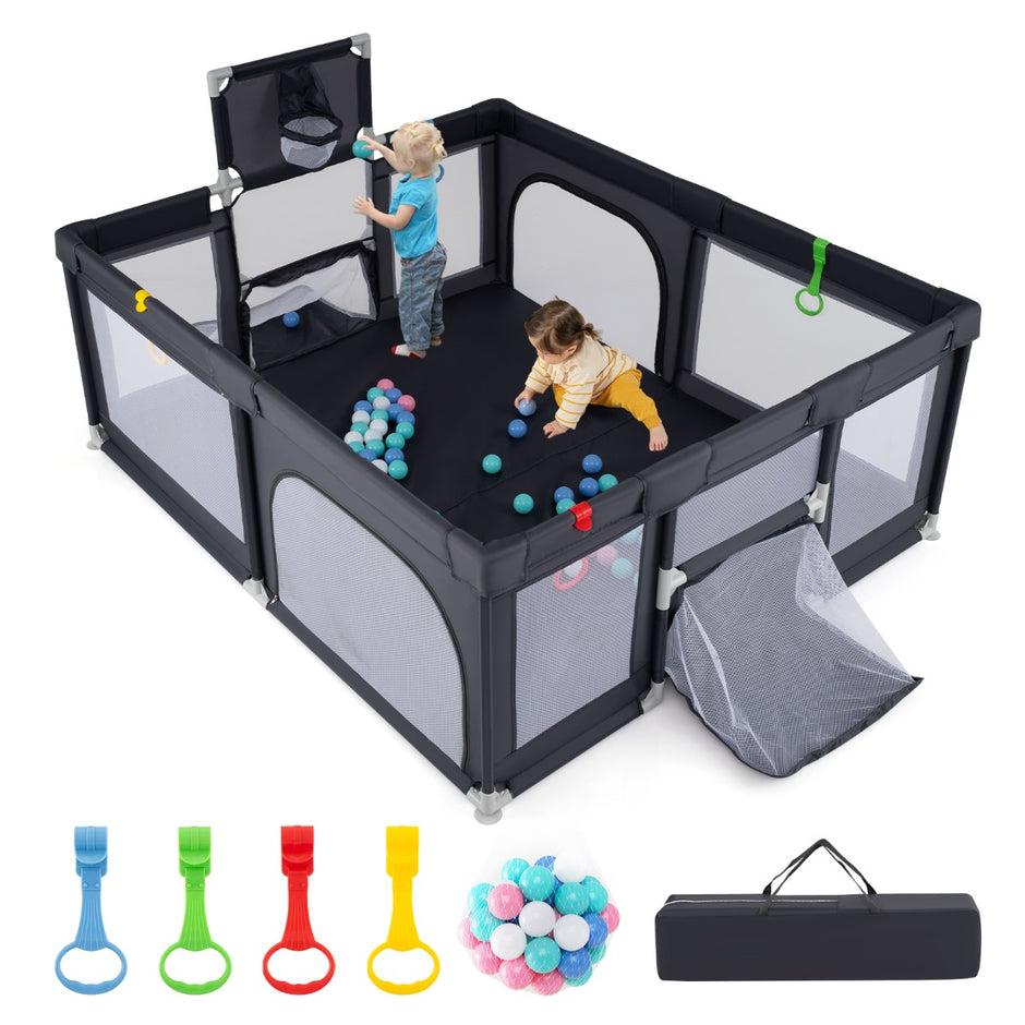 Babygaller – med basketkorg Fotbollsmål Fällbart för småbarn dragkedjedörr – 188 x 157 cm – Mörkgrå