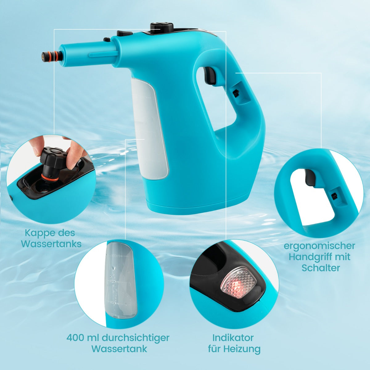 1500W – ångtvätt med tanktemperatur upp till ℃ handhållen – 400 ML 125 – Blå