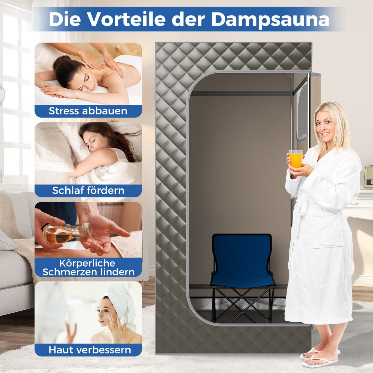 Ångbastu – hemmabastu för hem helkroppsbastubox med liters ånggenerator – 3 91 x 91 x 183 cm – Grå
