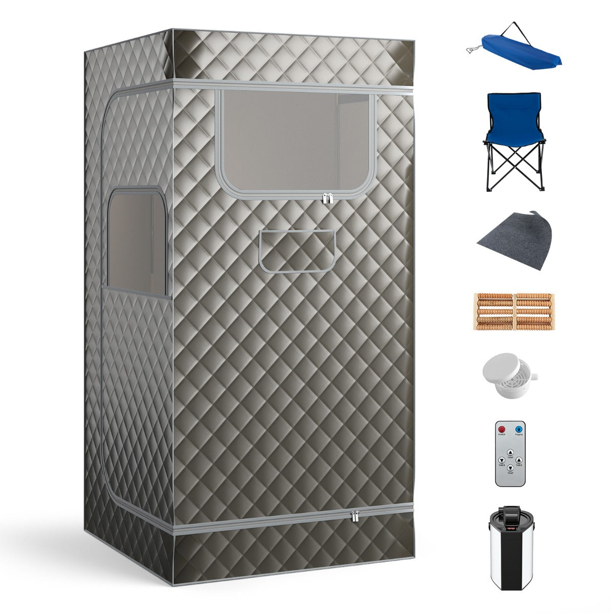 Ångbastu – hemmabastu för hem helkroppsbastubox med liters ånggenerator – 3 91 x 91 x 183 cm – Grå