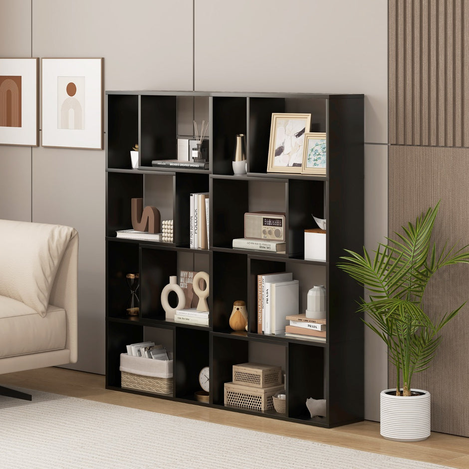 Bokhylla – med hyllplan Stativhylla fack Kubhylla – 4 8 60 x 20 x 120 cm – Svart