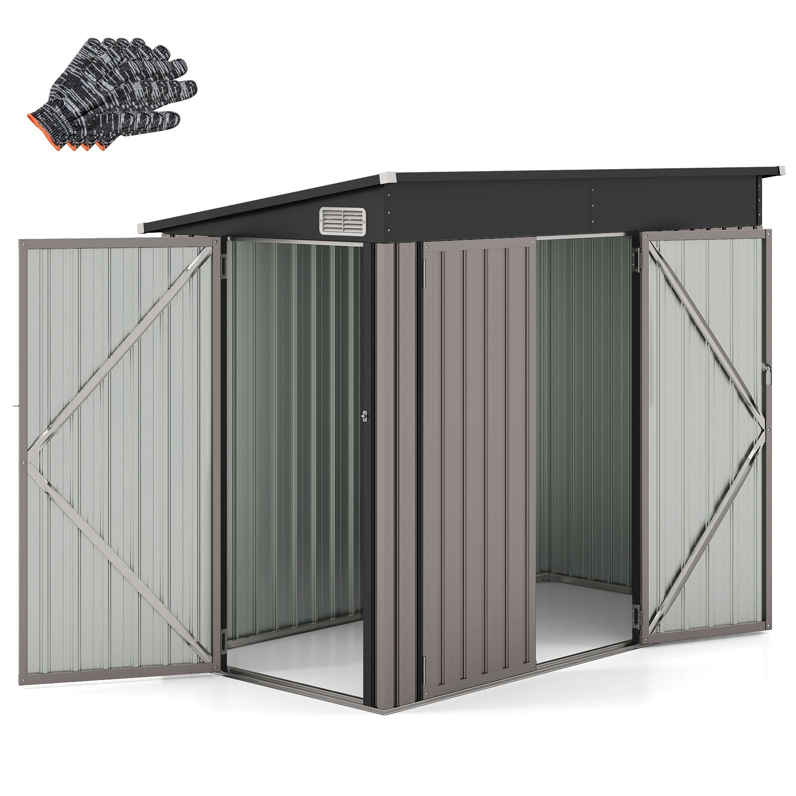Metallträdgårdshus – med framsida dörr och pulpettak redskapsbod redskapsförråd – 235 x 117 x 185 cm – Ljusbrun