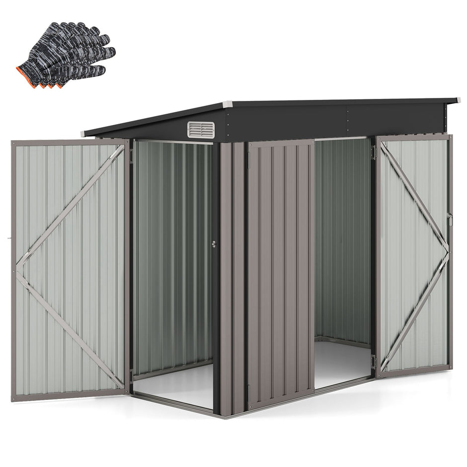 Metallträdgårdshus – med framsida dörr och pulpettak redskapsbod redskapsförråd – 235 x 117 x 185 cm – Ljusbrun