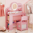 Barnsminkbord – med belysning Prinsessans frisörbord och stolsset lådor – 2 – Rosa