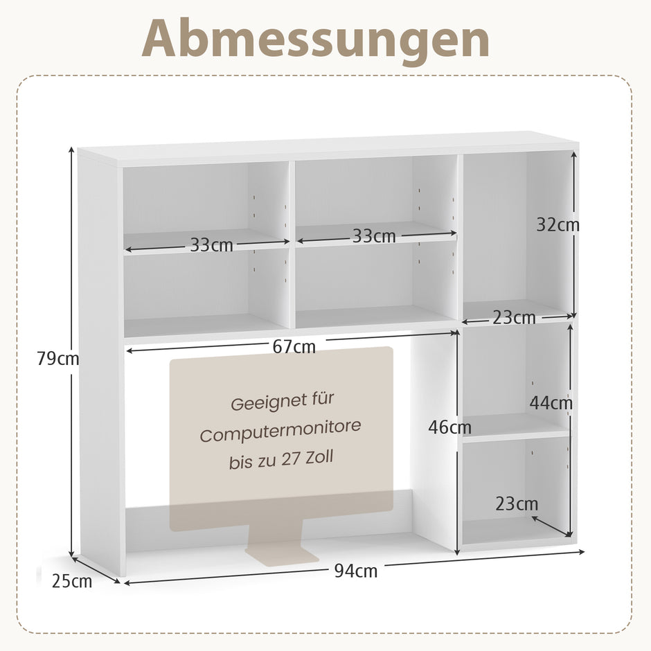 Skrivbordshylla – med fack Skrivbordstillsatsbokhylla – 7 – Vit