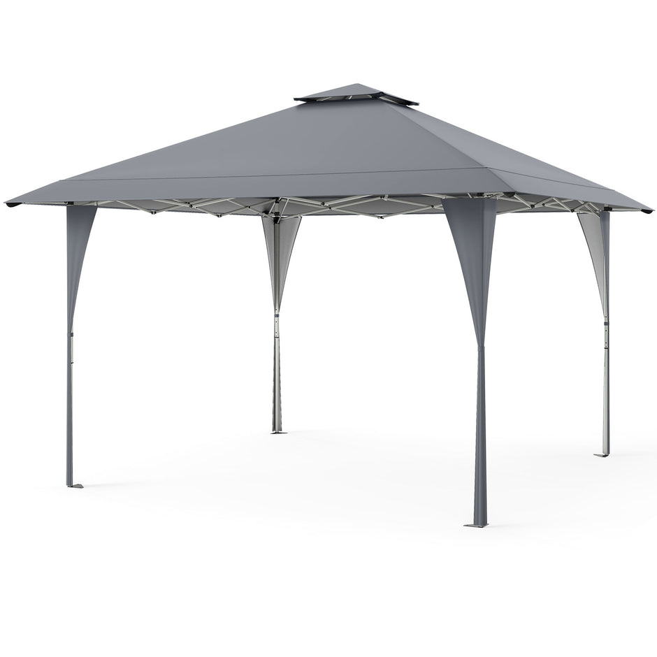 Pop – Up Paviljong Höj och sänkbart med Dubbel Tak Metallram – 4 x 4 m – Grå