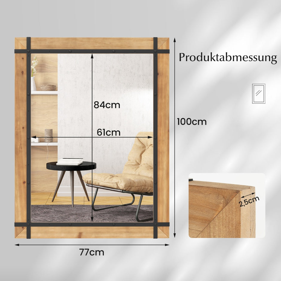 Dekorativ – hängande väggspegel Väggmonterad Farmhouse Style Naturlig – 77 x 99,5 cm – Natur
