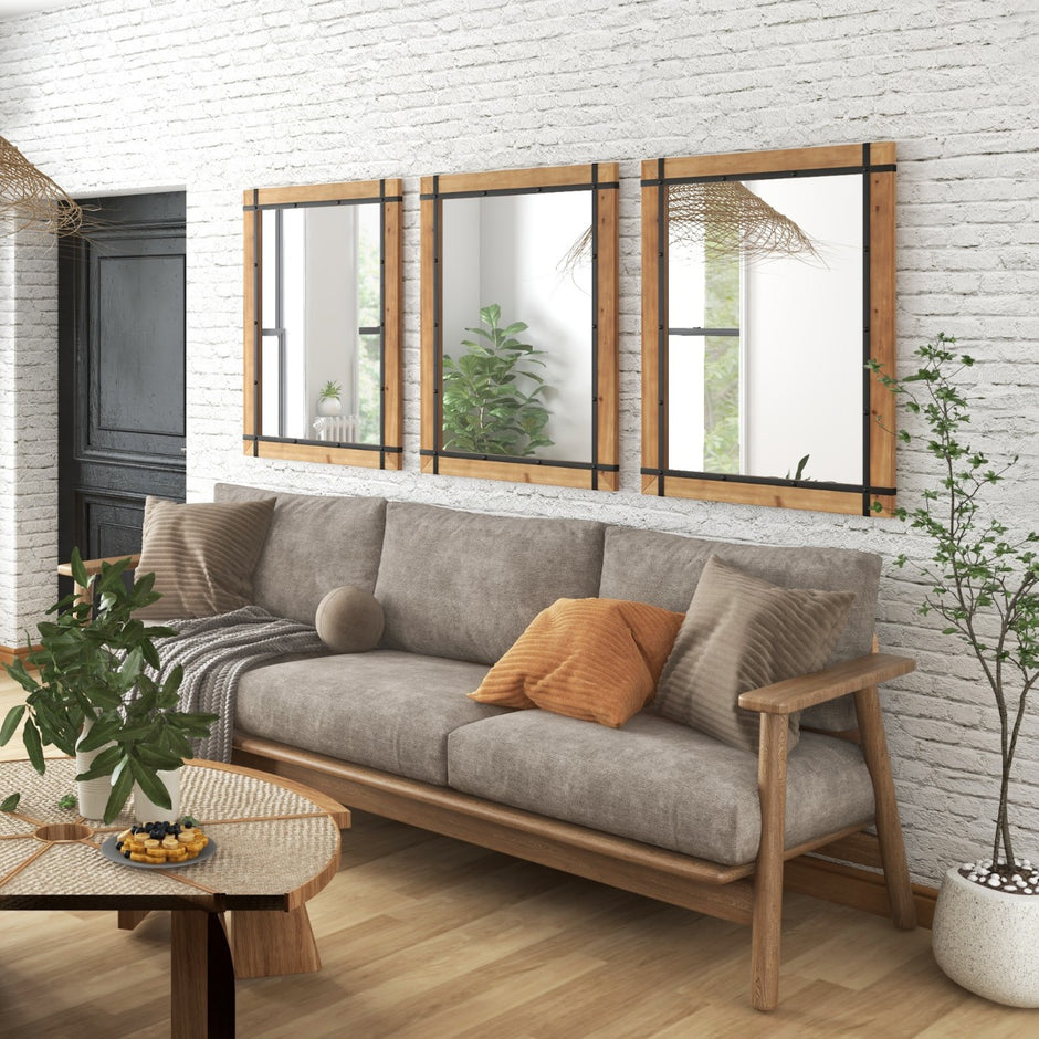 Dekorativ – hängande väggspegel Väggmonterad Farmhouse Style Naturlig – 77 x 99,5 cm – Natur