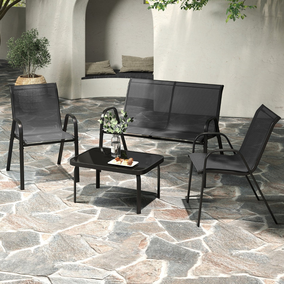 delat – patio metallstolset modernt och bordsset med tygöverdrag bordsskiva i härdat glas – 4 – Grå