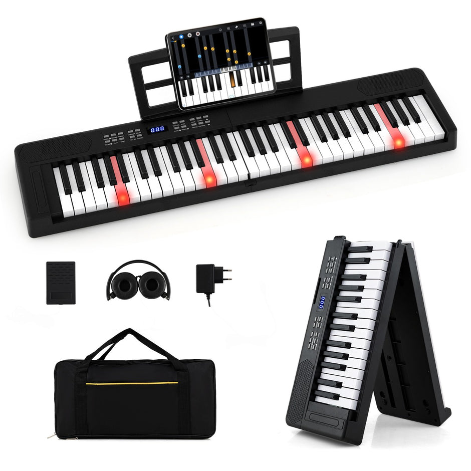 tangenter – hopfällbart pianoklaviatur fullskaligt elektroniskt keyboard med MIDI och Split funktion – 61 – Svart