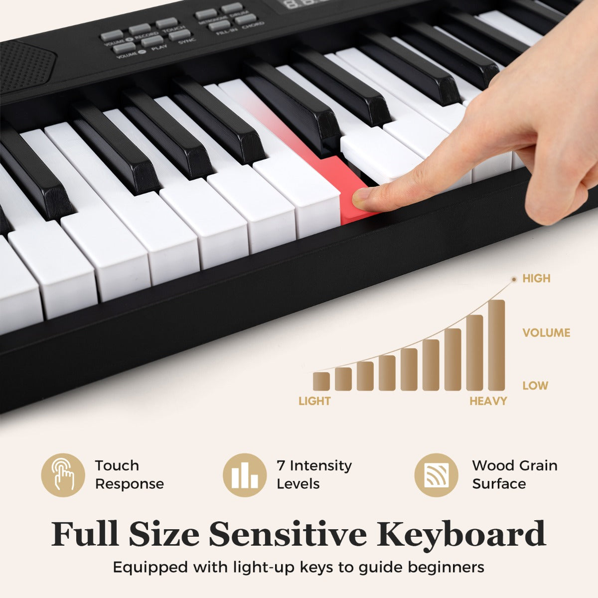 tangenter – hopfällbart pianoklaviatur fullskaligt elektroniskt keyboard med MIDI och Split funktion – 61 – Svart
