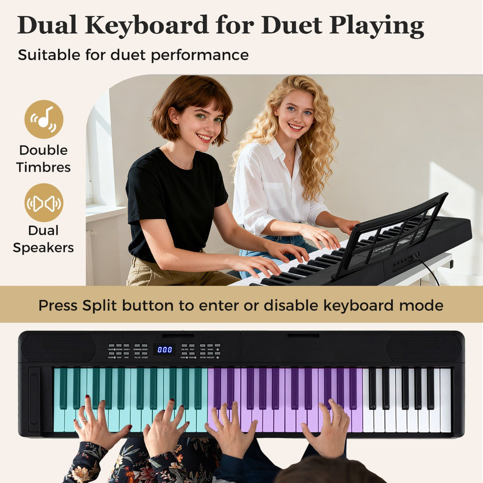 tangenter – hopfällbart pianoklaviatur fullskaligt elektroniskt keyboard med MIDI och Split funktion – 61 – Svart