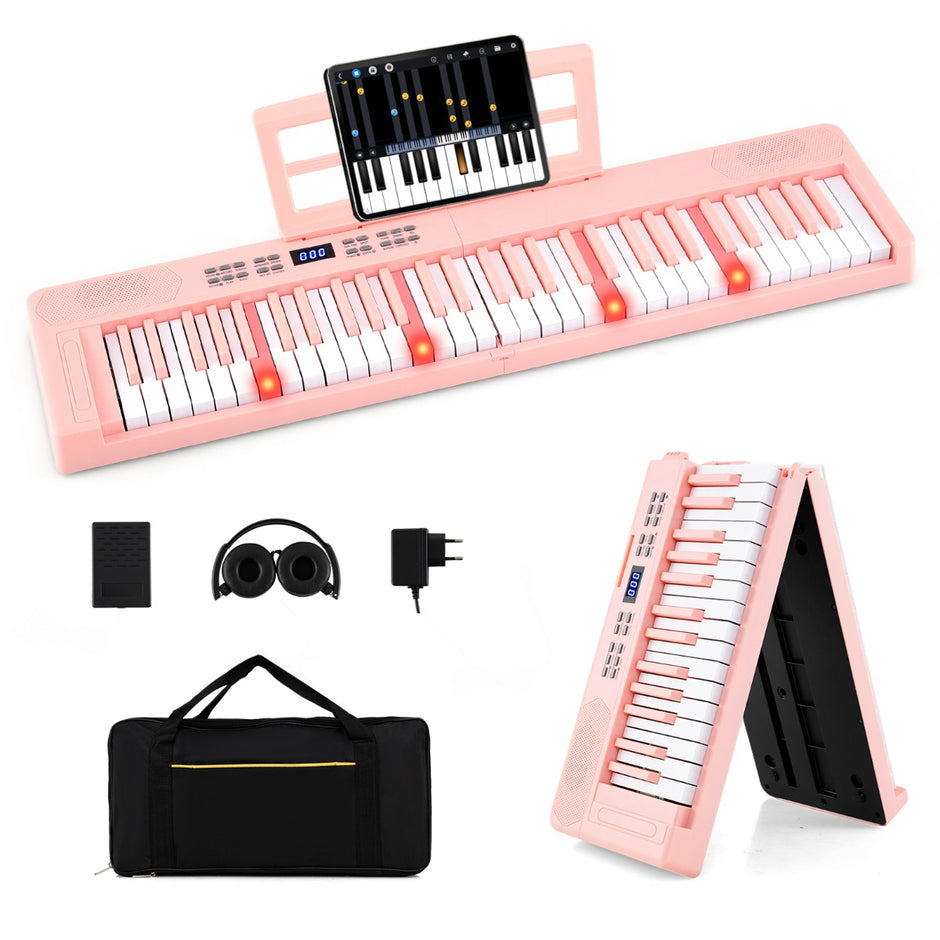tangenter – hopfällbart pianoklaviatur fullskaligt elektroniskt keyboard med MIDI och Split funktion – 61 – Rosa