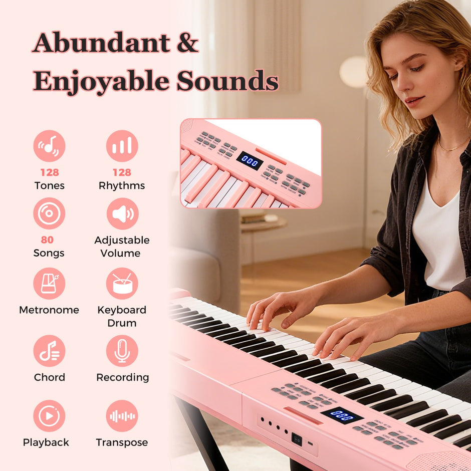 tangenter – hopfällbart pianoklaviatur fullskaligt elektroniskt keyboard med MIDI och Split funktion – 61 – Rosa