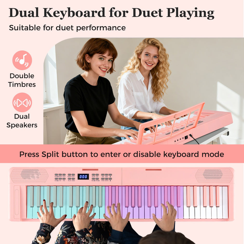 tangenter – hopfällbart pianoklaviatur fullskaligt elektroniskt keyboard med MIDI och Split funktion – 61 – Rosa