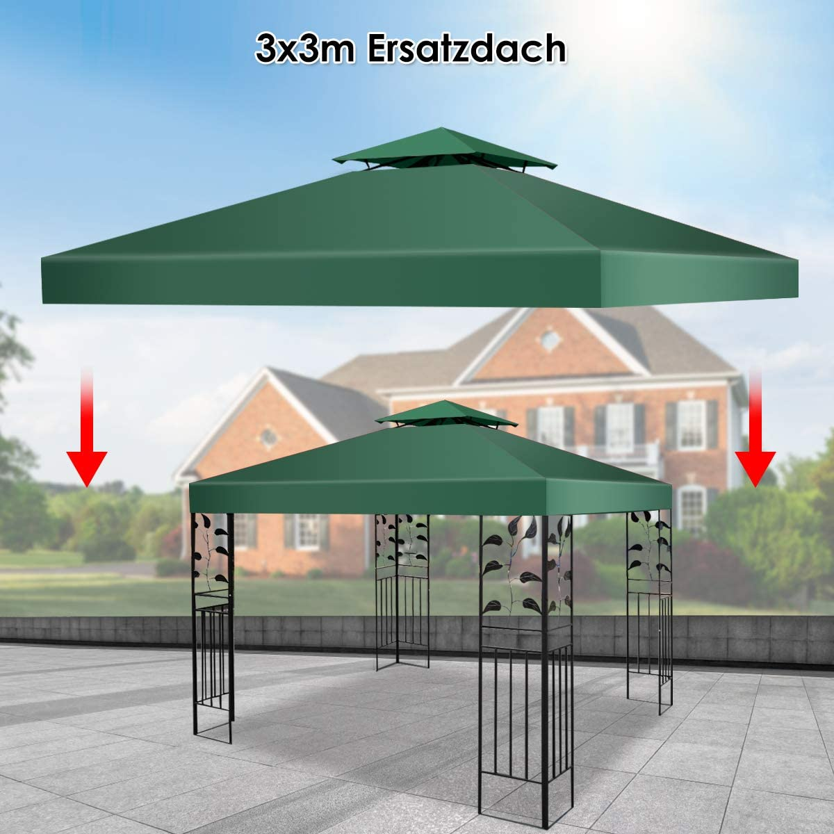 Ersättningsöverdrag – Terrasstak för dubbelplanspaviljong – 300 x 300 cm – Grön