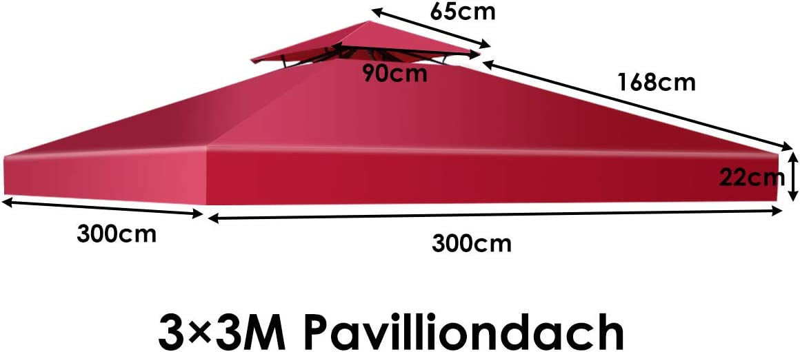 Ersättande – topplock terrasstak för tvåvånings paviljongvin – 300 x 300 cm – Vinröd