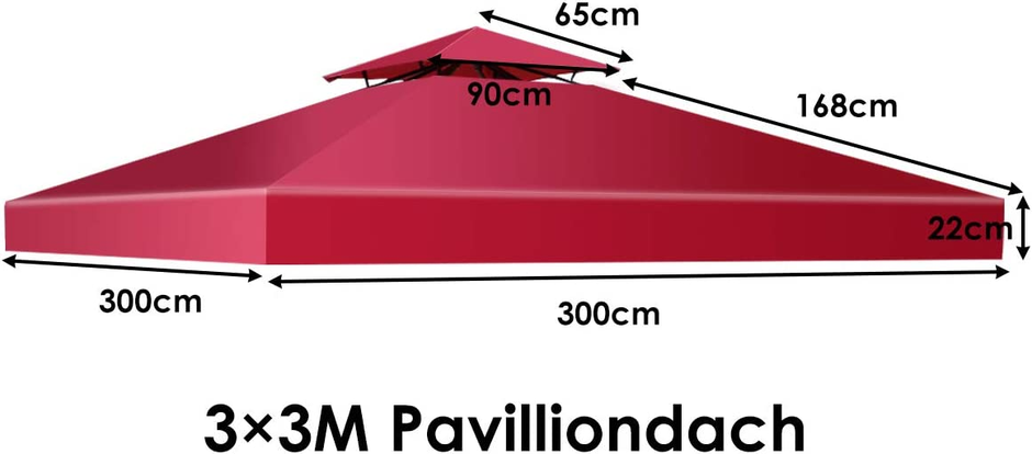 Ersättande – topplock terrasstak för tvåvånings paviljongvin – 300 x 300 cm – Vinröd