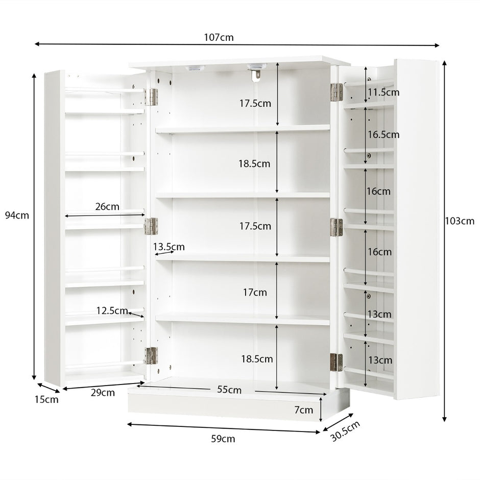 Dubbeldörrsförvaringsskåp – med justerbara hyllplan – 6 59 x 30,5 x 103,5 cm – Vit