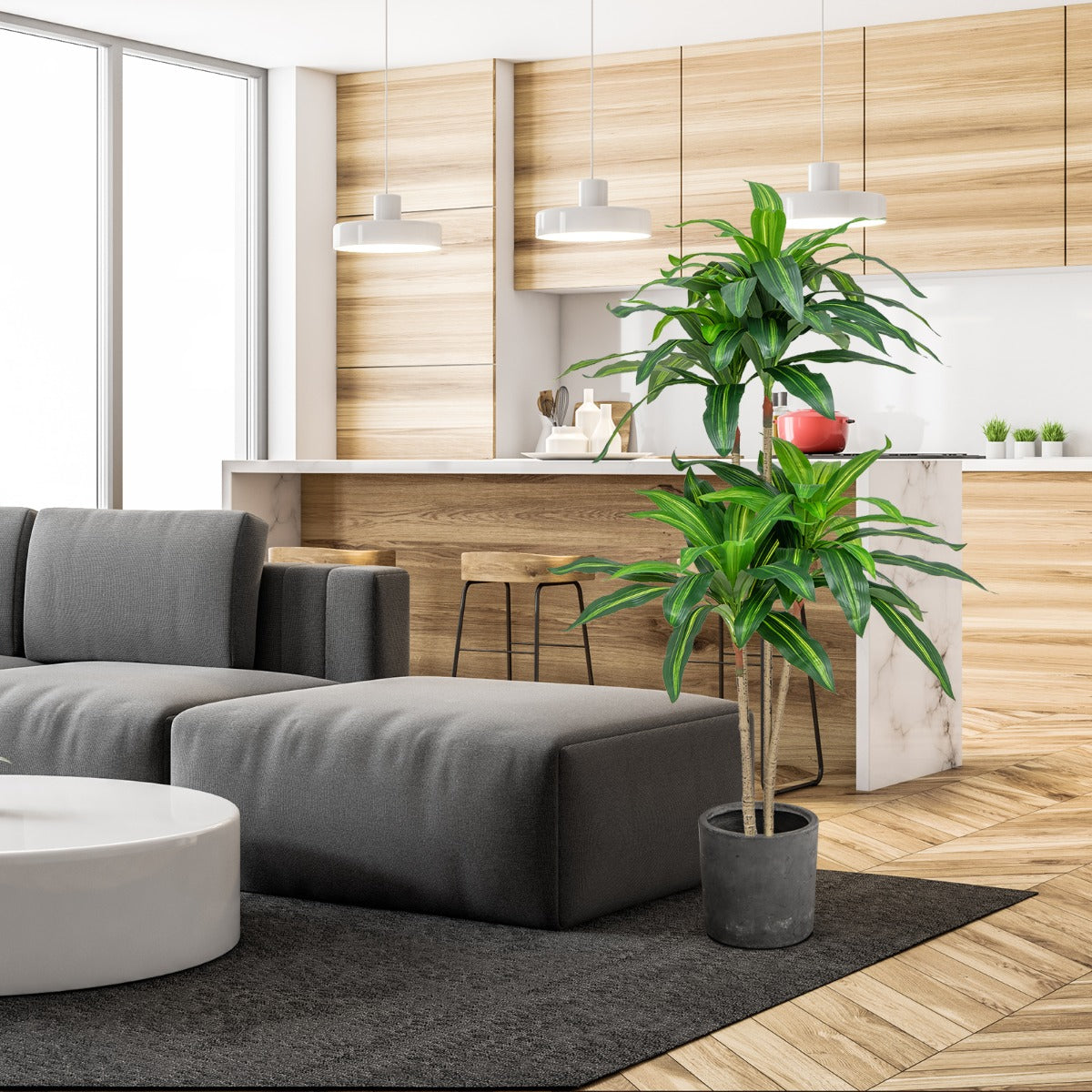 Konstgjord – växt Dracena med kruka och blad träd Palmgrön – 92 140 cm – Grön