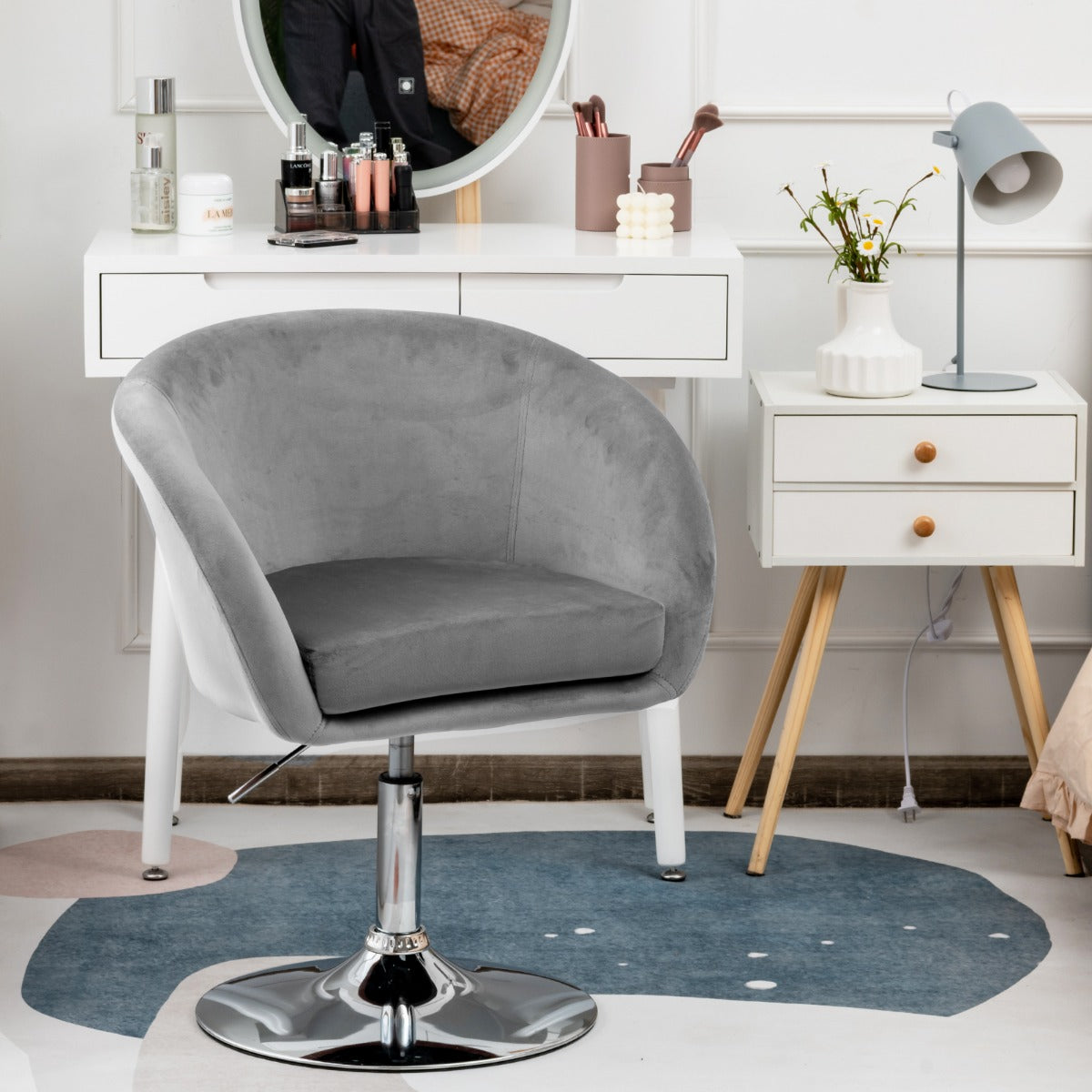 Swivel – Velvet Chair Höjdjusterbar barpall med runt ryggstöd och elastisk sits – Grå