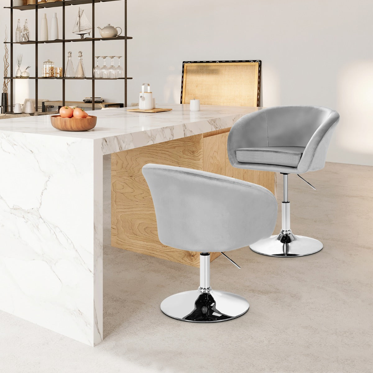 Swivel – Velvet Chair Höjdjusterbar barpall med runt ryggstöd och elastisk sits – Grå