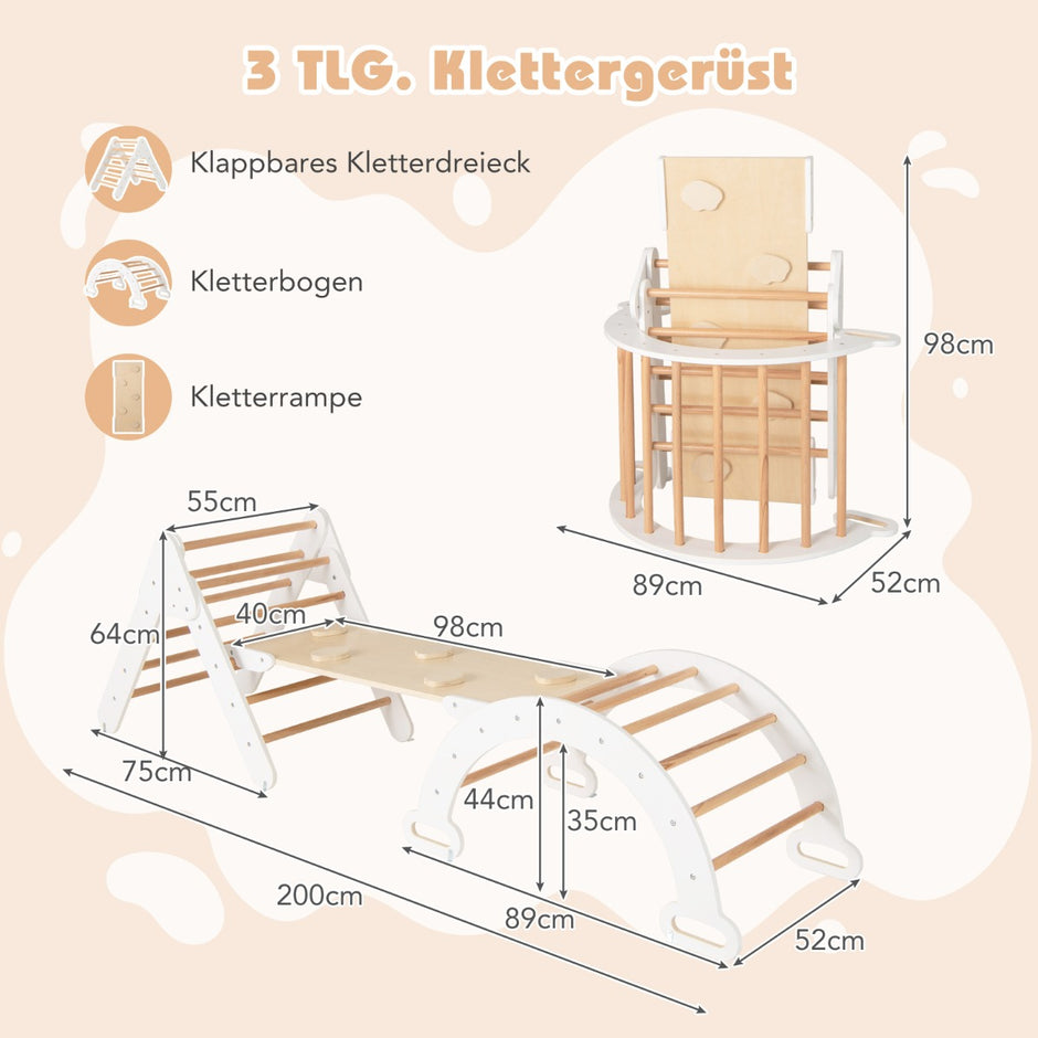Klättertriangel – med rutschkana klätterbåge inklusive dubbelsidig ramp – Vit