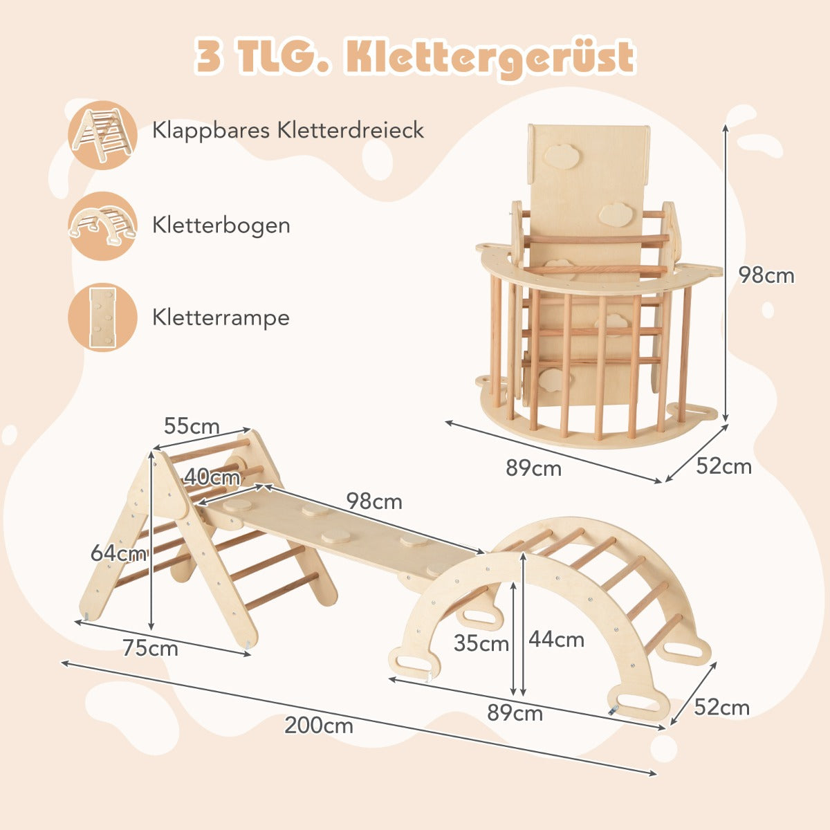 i – klättertriangel med rutschkana och klätterbåge dubbel sida ramp klätterställning – 4 1 – Natur