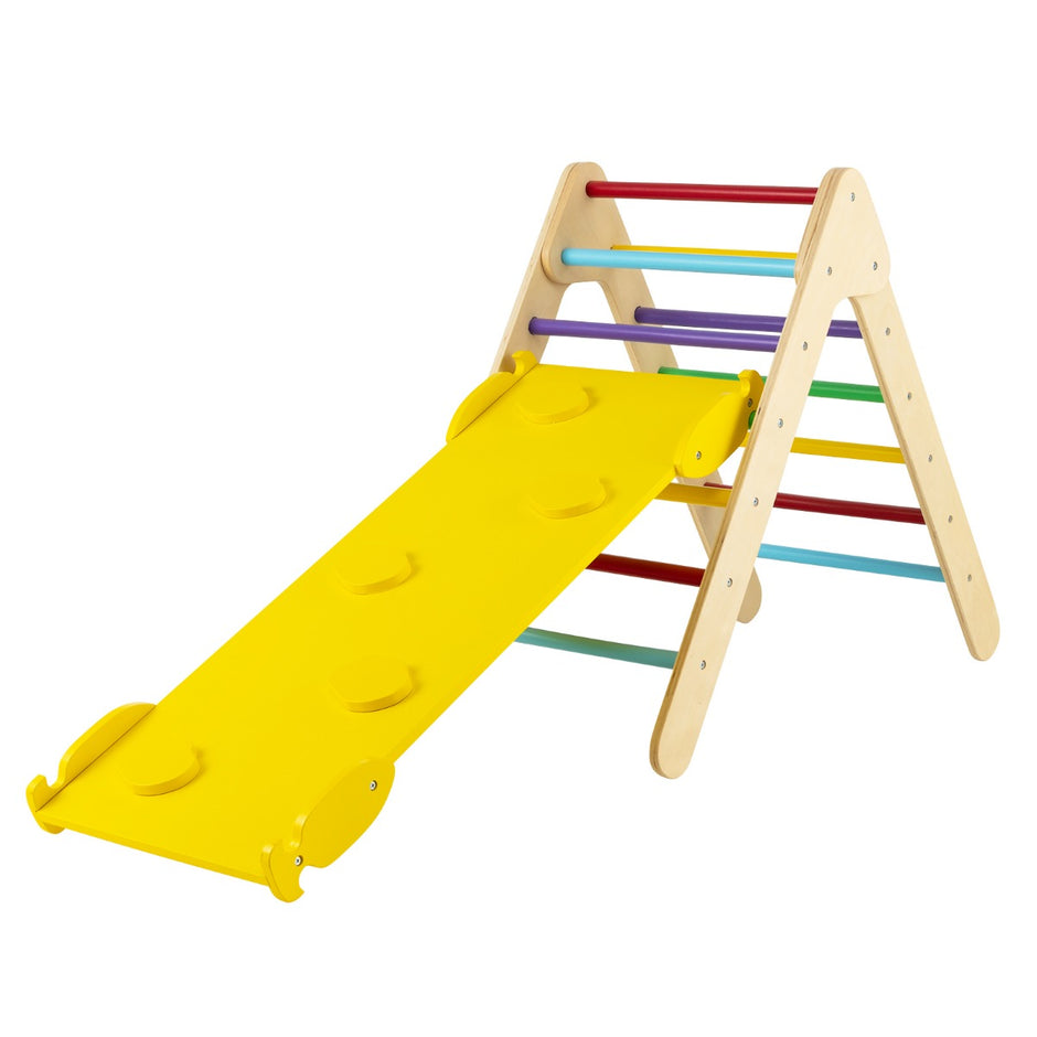 Klättertriangel – Triangulär klätterställning i trä med ramp – 86,5 x 48 x 73,5 cm – Färgglad
