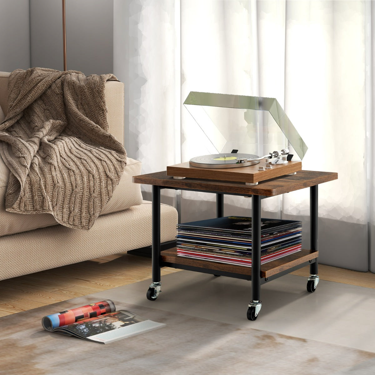 Skrivarfack – under bordet med transporthjul vånings – 2 49 x 40 x 37 cm – Rustik brun