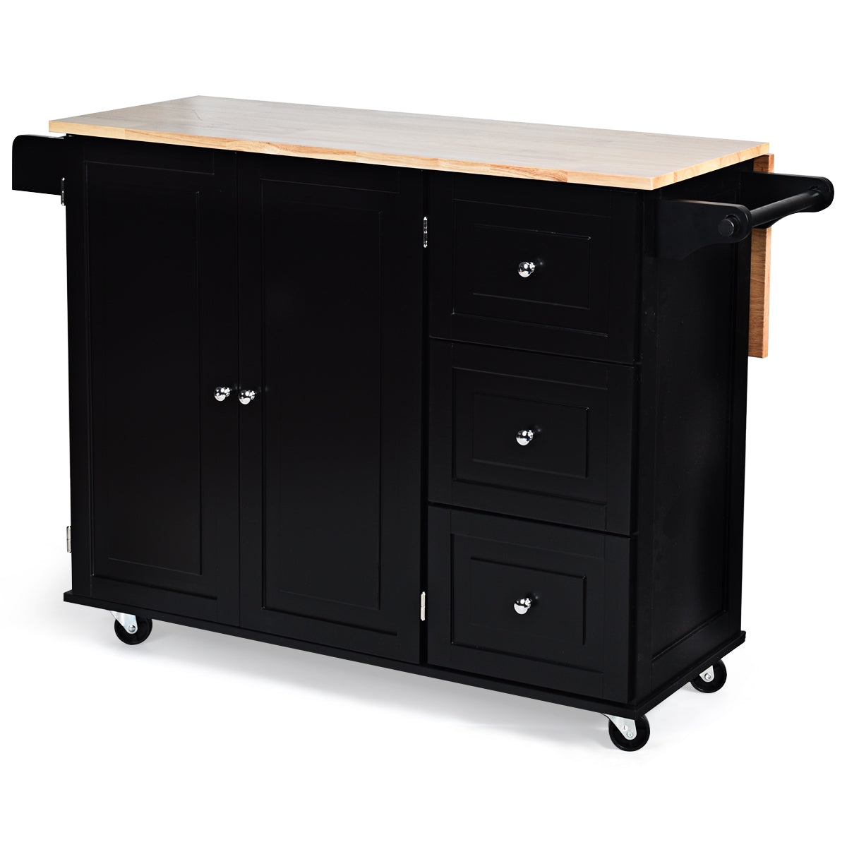 Rullbar – köksvagn med hopfällbar arbetsyta köksö – 136 x 76 x 91 cm – Svart