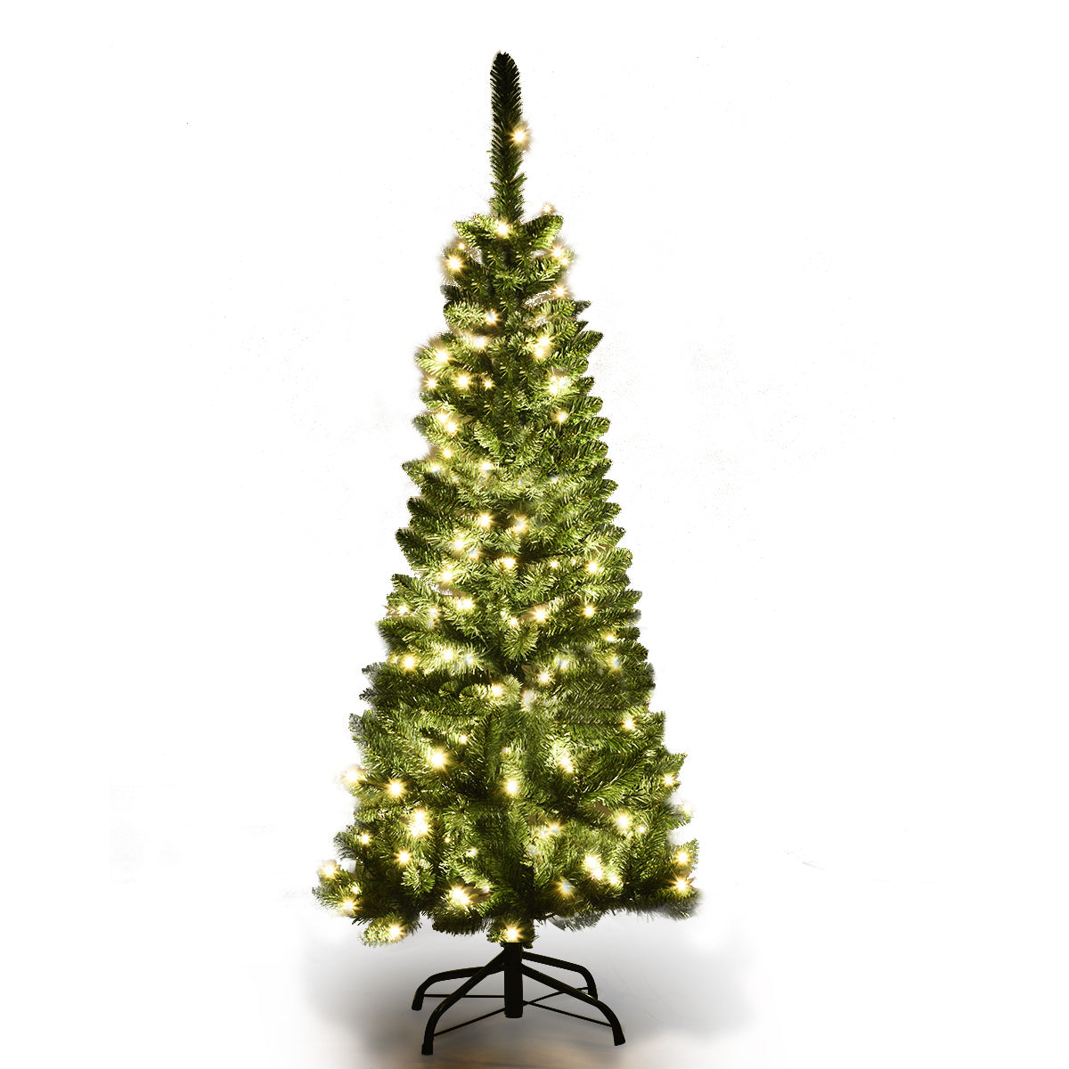 Julgran – smal med varmvita LED lampor konstgjord – 135 cm – Grön