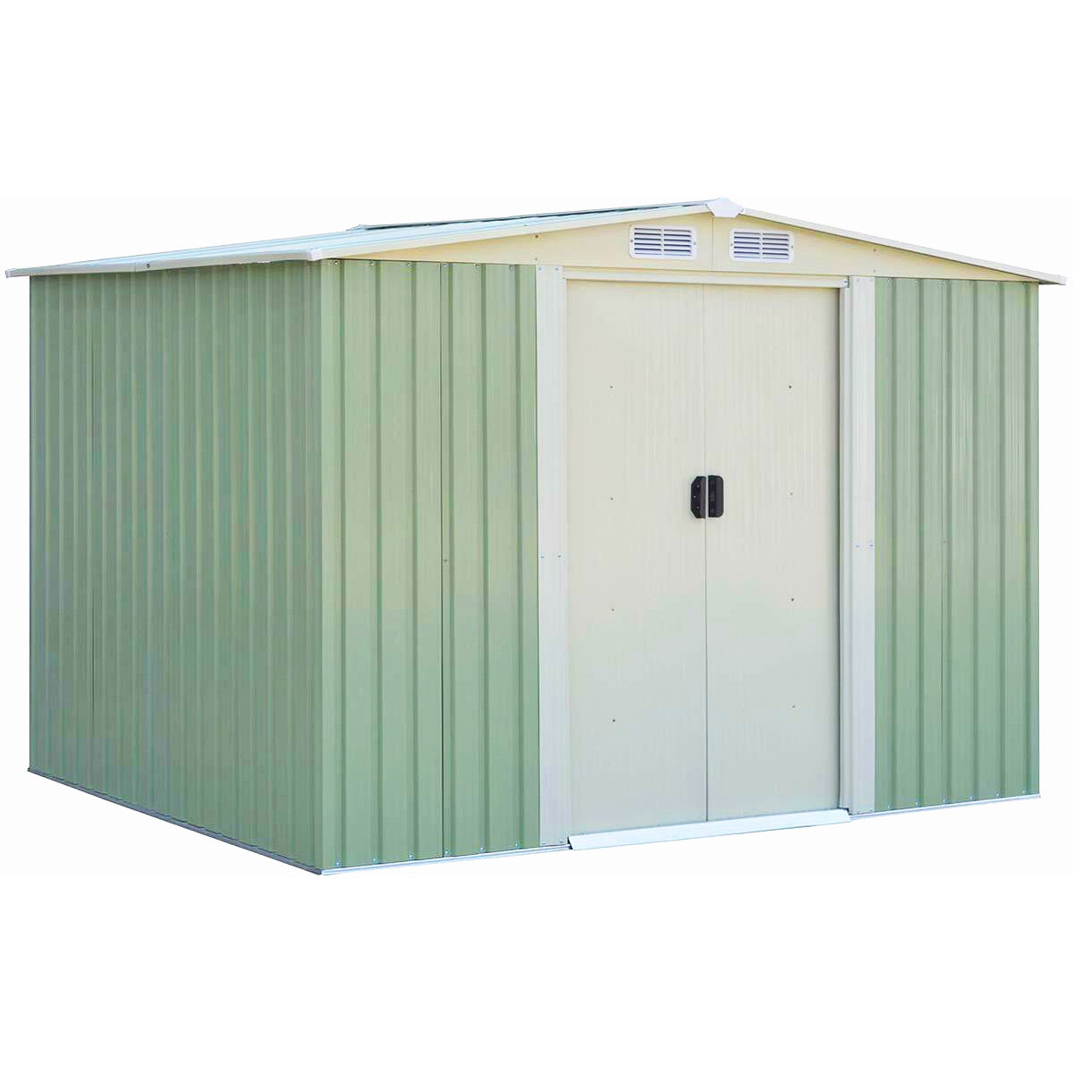 Redskapsbod – trädgårdshus förvaringsbod med skjutdörr metall – 205 x 257 x 175,5 cm – Grön
