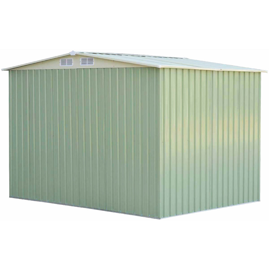 Redskapsbod – trädgårdshus förvaringsbod med skjutdörr metall – 205 x 257 x 175,5 cm – Grön