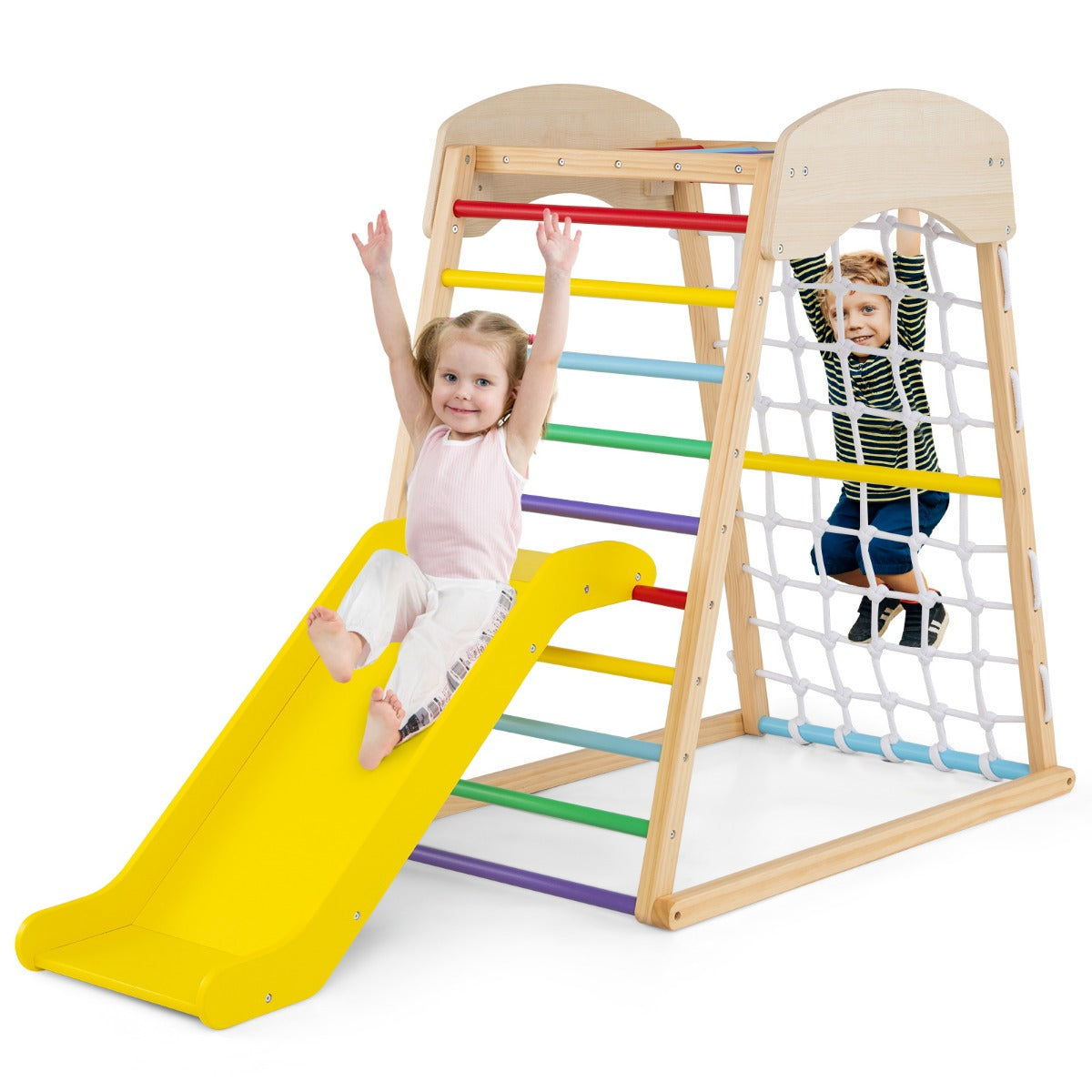i – Pull Up Bar och Slide Climbing Rock Net Stege Tunnel Klätterställning – 6 1 – Färgglad