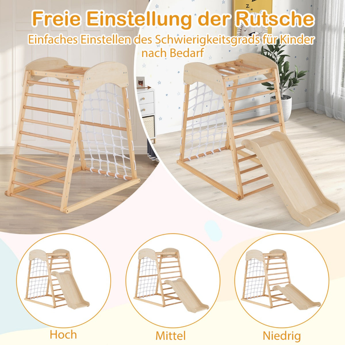 Klätterställning – inomhus i pull up bar och rutschkana klätterklippa klätternät naturligt – 6 1 – Natur