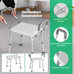 Höjdjusterbar – duschpall i aluminium med armstöd och halkfria gummifötter – Vit