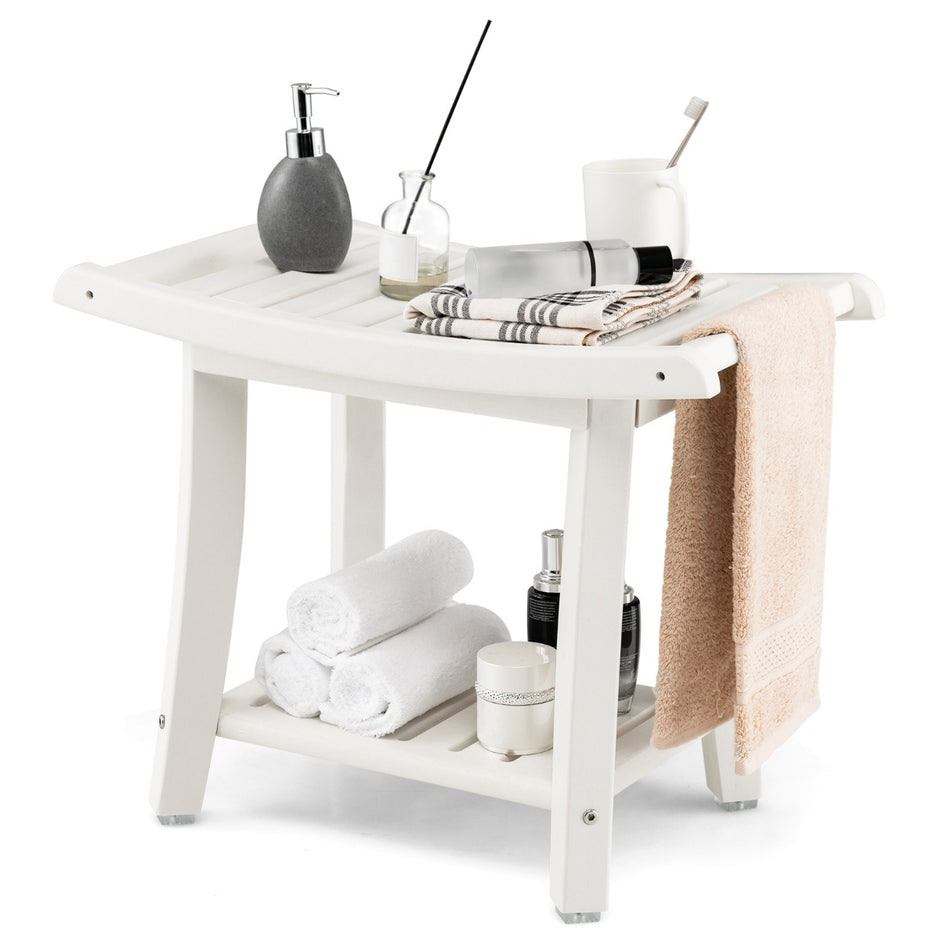 Duschbänk – Vattentät duschpall med böjd sits – 60,5 x 34 x 48 cm – Vit