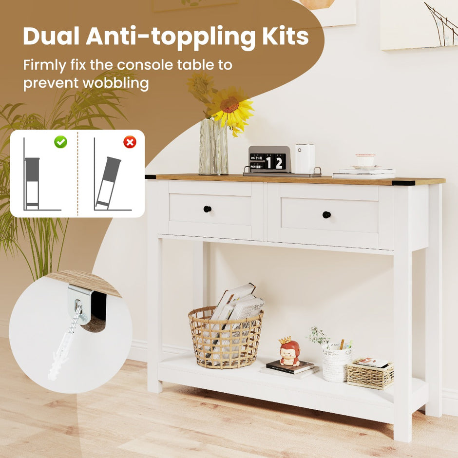 Konsolbord – med lådor och hylla Smalt sidobord Modern entrébord Vitt – 2 – Vit