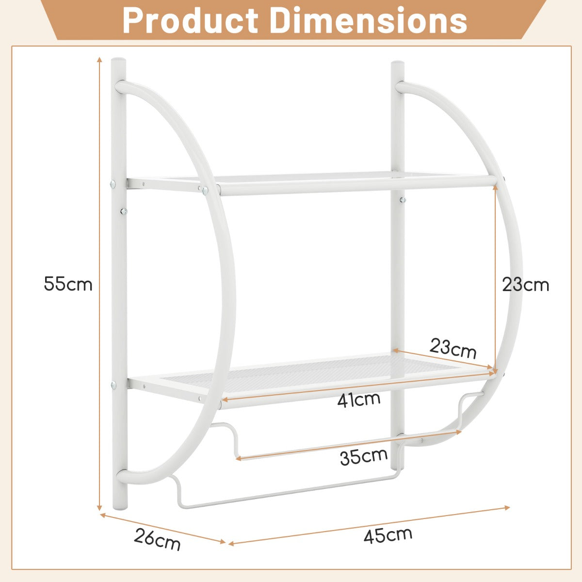 Handdukshängare – Badrum Metall – 45 x 25,5 x 55 cm – Vit